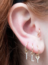 Load image into Gallery viewer, 14K Solid Yellow Gold Initial "R" Charm Earring