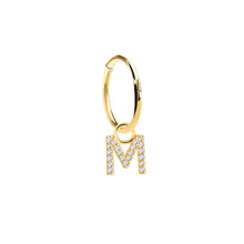 Load image into Gallery viewer, 14K Solid Yellow Gold Initial "M" Charm Earring