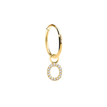 Load image into Gallery viewer, 14K Solid Yellow Gold Initial "O" Charm Earring