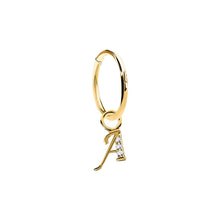 Load image into Gallery viewer, 14K Solid Yellow Gold Initial "A" Charm Earring
