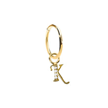 Load image into Gallery viewer, 14K Solid Yellow Gold Initial "K" Charm Earring