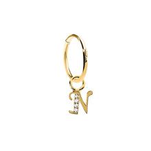 Load image into Gallery viewer, 14K Solid Yellow Gold Initial "N" Charm Earring