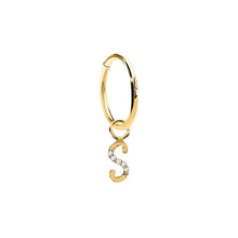 Load image into Gallery viewer, 14K Solid Yellow Gold Initial "S" Charm Earring
