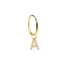 Load image into Gallery viewer, 14K Solid Yellow Gold Initial "A" Charm Earring