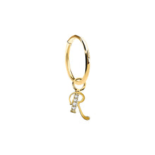 Load image into Gallery viewer, 14K Solid Yellow Gold Initial "R" Charm Earring