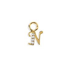 Load image into Gallery viewer, 14K Solid Yellow Gold Initial/Letter "N" Charm/Pendant
