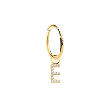Load image into Gallery viewer, 14K Solid Yellow Gold Initial "E" Charm Earring