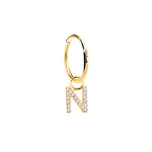 Load image into Gallery viewer, 14K Solid Yellow Gold Initial "N" Charm Earring