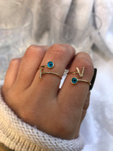 Load image into Gallery viewer, 14K Solid Gold Initial "V" Evil Eye Ring