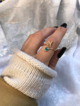 Load image into Gallery viewer, 14K Solid Gold Initial "Y" Evil Eye Ring