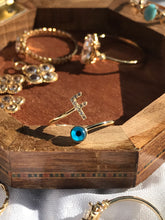 Load image into Gallery viewer, 14K Solid Gold Initial "F" Evil Eye Ring