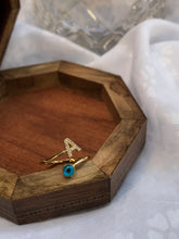 Load image into Gallery viewer, 14K Solid Gold Initial "A" Evil Eye Ring
