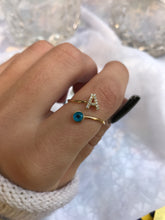 Load image into Gallery viewer, 14K Solid Gold Initial "A" Evil Eye Ring
