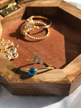 Load image into Gallery viewer, 14K Solid Gold Initial "N" Evil Eye Ring