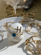 Load image into Gallery viewer, 14K Solid Gold Initial "H" Evil Eye Ring
