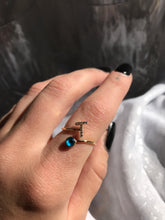 Load image into Gallery viewer, 14K Solid Gold Initial "T" Evil Eye Ring