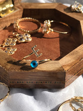 Load image into Gallery viewer, 14K Solid Gold Initial "E" Evil Eye Ring