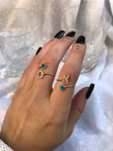 Load image into Gallery viewer, 14K Solid Gold Initial "Y" Evil Eye Ring