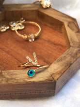 Load image into Gallery viewer, 14K Solid Gold Initial "V" Evil Eye Ring