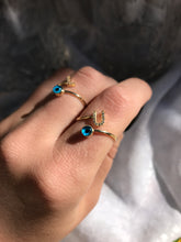 Load image into Gallery viewer, 14K Solid Gold Initial "U" Evil Eye Ring