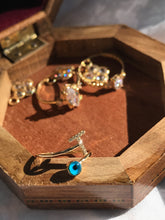 Load image into Gallery viewer, 14K Solid Gold Initial "T" Evil Eye Ring