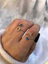 Load image into Gallery viewer, 14K Solid Gold Initial "Y" Evil Eye Ring