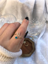 Load image into Gallery viewer, 14K Solid Gold Initial "V" Evil Eye Ring