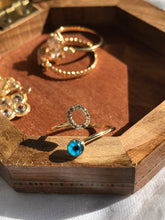 Load image into Gallery viewer, 14K Solid Gold Initial "O" Evil Eye Ring