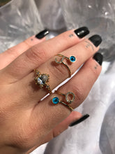 Load image into Gallery viewer, 14K Solid Gold Initial "Q" Evil Eye Ring