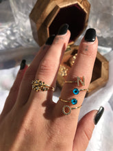 Load image into Gallery viewer, 14K Solid Gold Initial "N" Evil Eye Ring