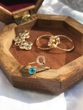 Load image into Gallery viewer, 14K Solid Gold Initial "Q" Evil Eye Ring