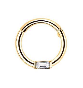 14K Solid Gold Cartilage Hoop, Baguette