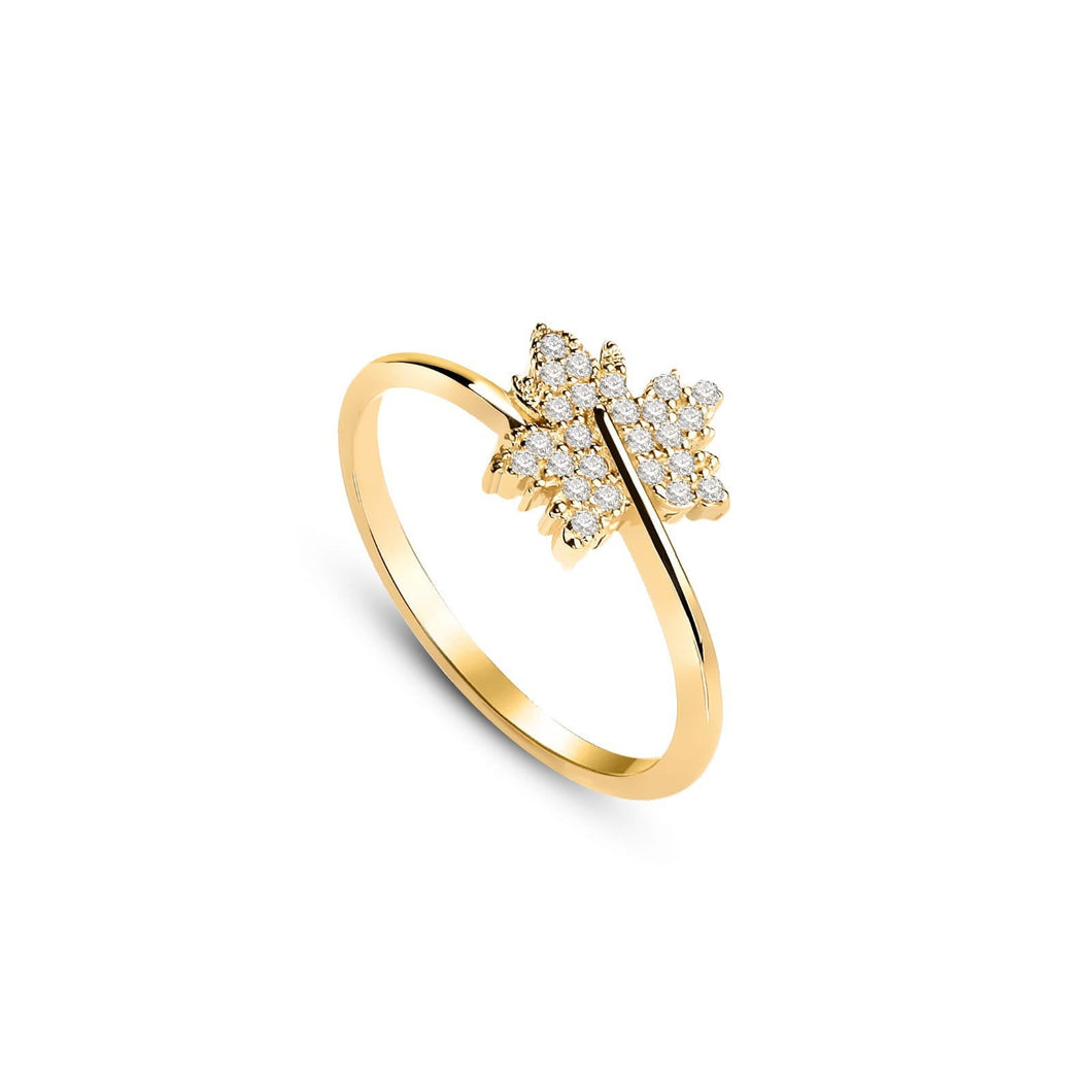 14K Solid Yellow Gold Leaf Ring