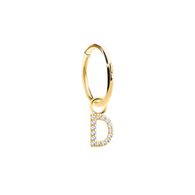 Load image into Gallery viewer, 14K Solid Yellow Gold Initial &quot;D&quot; Charm Earring
