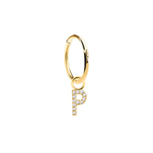 Load image into Gallery viewer, 14K Solid Yellow Gold Initial &quot;P&quot; Charm Earring
