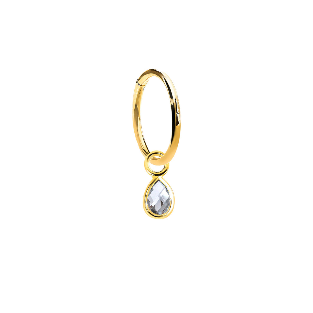 14K Solid Yellow Gold Teardrop Charm Single Earring